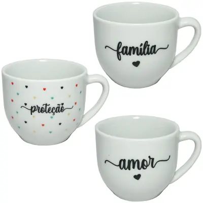 XICARA DE PORCELANA PARA CHA PARIS PALAVRAS BRANCA 170ML