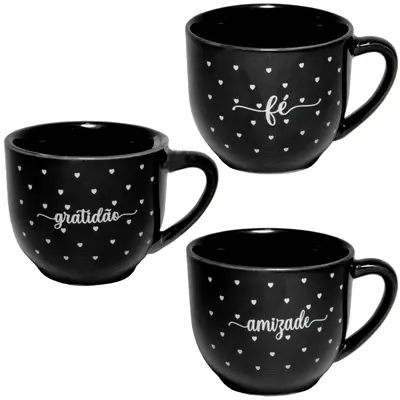 XICARA DE PORCELANA PARA CHA PARIS PALAVRAS PRETA 170ML