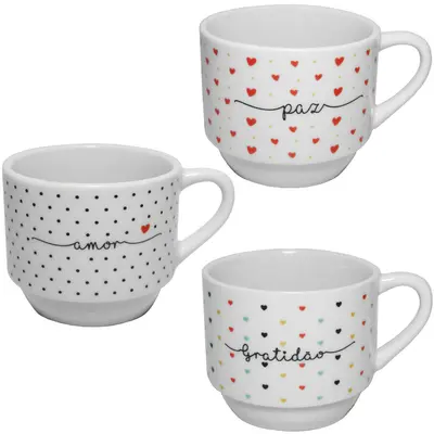 XICARA DE PORCELANA PARA CHA HOTEL PALAVRAS BRANCA 170ML