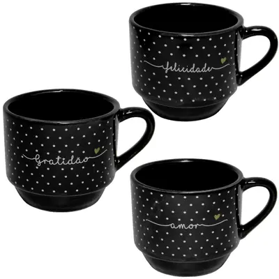 XICARA DE PORCELANA PARA CHA HOTEL PALAVRAS PRETA 170ML