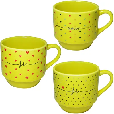 XICARA DE PORCELANA PARA CHA HOTEL PALAVRAS AMARELA 170ML