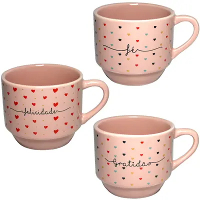 XICARA DE PORCELANA PARA CHA HOTEL PALAVRAS ROSA 170ML