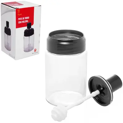PORTA MEL / MELEIRA DE VIDRO COM TAMPA + PEGADOR DE PLASTICO 260ML 14X6,5CM DE Ø