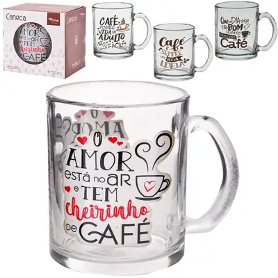 CANECA XICARA DE VIDRO FRASES 320ML