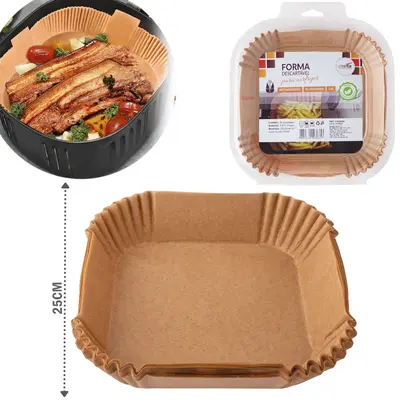 FORMA DE PAPEL QUADRADA DESCARTAVEL PARA AIR FRYER / FRITADEIRA ELETRICA 50 PECAS 25/20CM