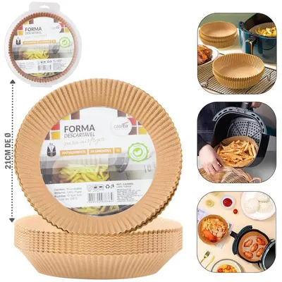 FORMA DE PAPEL REDONDA DESCARTAVEL PARA AIR FRYER / FRITADEIRA ELETRICA 50 PECAS 21/16CM DE Ø