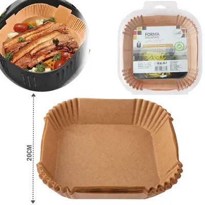 FORMA DE PAPEL QUADRADA DESCARTAVEL PARA AIR FRYER / FRITADEIRA ELETRICA 50 PECAS 20/16CM