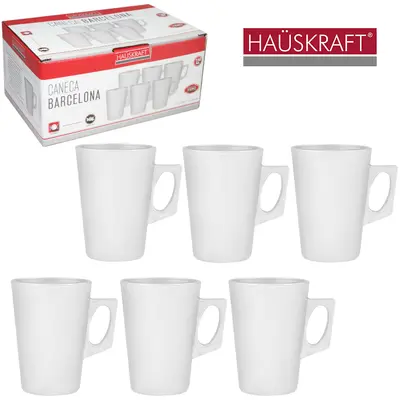JOGO DE CANECA XICARA DE VIDRO PARA CAFE / CAPPUCCINO BARCELONA BRANCO HAUSKRAFT 6 PECAS 130ML