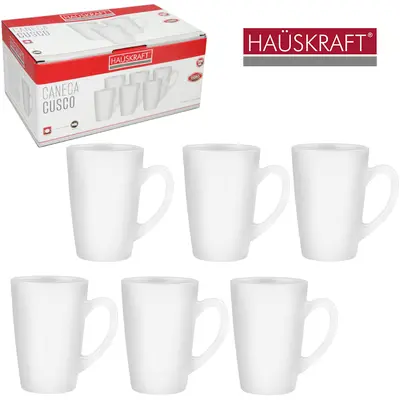JOGO DE CANECA XICARA DE VIDRO PARA CAFE / CAPPUCCINO CUSCO BRANCO HAUSKRAFT 6 PECAS 200ML