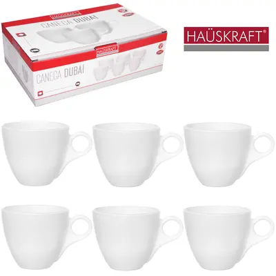 JOGO DE CANECA XICARA DE VIDRO PARA CHA DUBAI BRANCO HAUSKRAFT COM 6 PECAS 170ML