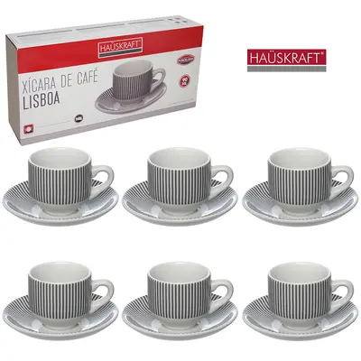 JOGO DE XICARA DE PORCELANA COM PIRES PARA CAFE LISBOA HAUSKRAFT COM 12 PECAS 90ML