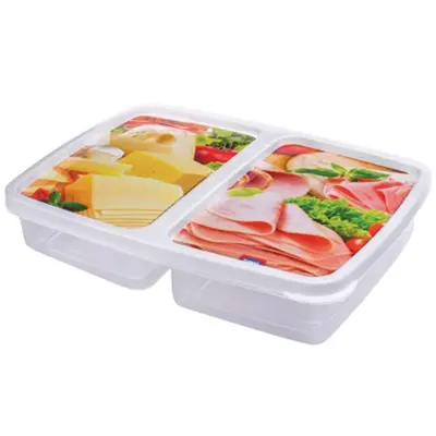 PORTA FRIOS DE PLASTICO DUPLO RETANGULAR COM TAMPA 1,1L 24X17,5X5CM