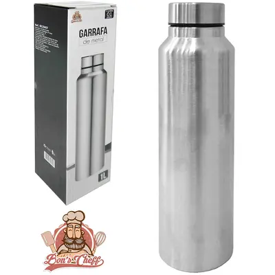GARRAFA SQUEEZE DE INOX COM TAMPA 1L