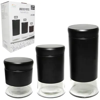 CONJUNTO DE POTE DE VIDRO / INOX REDONDO MANTIMENTOS COM TAMPA HERMETICA 3 PECAS