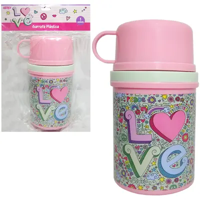 GARRAFA DE PLASTICO PP LOVE COM CANECA TAMPA 280/150ML