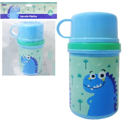 GARRAFA DE PLASTICO PP DINOSSAURO COM CANECA TAMPA 280/150ML