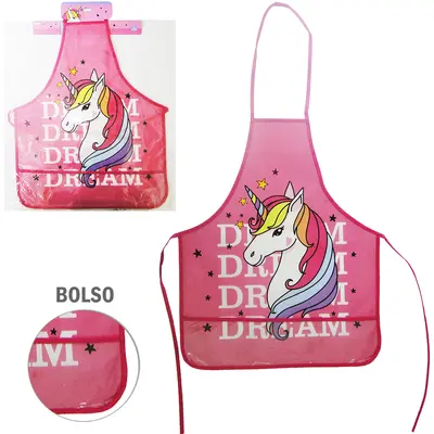 AVENTAL DE POLIESTER INFANTIL COM BOLSO UNICORNIO 51X41CM