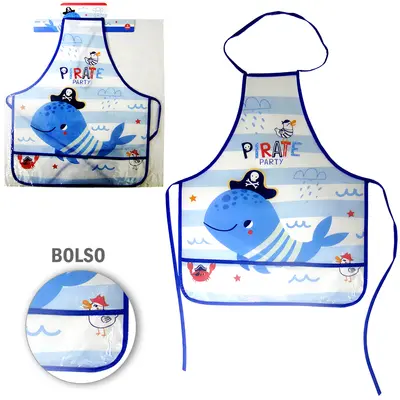 AVENTAL DE POLIESTER INFANTIL COM BOLSO BALEIA 51X41CM