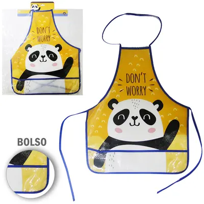 AVENTAL DE POLIESTER INFANTIL COM BOLSO PANDA 51X41CM