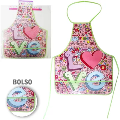 AVENTAL DE POLIESTER INFANTIL COM BOLSO LOVE 51X41CM