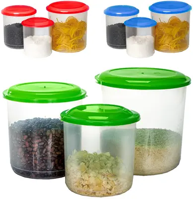 CONJUNTO DE POTE DE PLASTICO REDONDO PARA MANTIMENTOS COM TAMPA COLORS 3 PECAS PMG