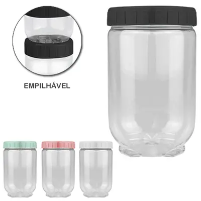 ORGANIZADOR DE PLASTICO PET REDONDO EMPILHAVEL COM TAMPA COLORS 1000ML