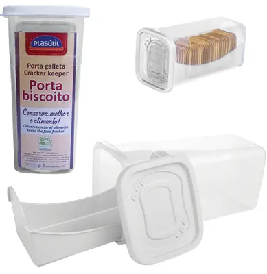 POTE PORTA BISCOITO E TORRADA DE PLASTICO RETANGULAR COM TAMPA 21,5X11,5X10,5CM