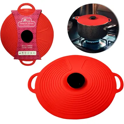 TAMPA DE SILICONE REDONDA ANTI-TRANSBORDAMENTO PARA PANELA VERMELHA 23CM
