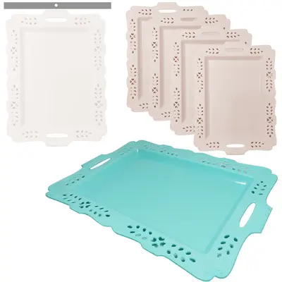 PRATO / BANDEJA PARA PETISCO RETANGULAR DE PLASTICO COLORS COM 4 PECAS 22X16CM