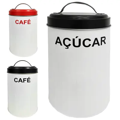 POTE DE LATA REDONDO BRANCO PARA CAFE / ACUCAR COM TAMPA + ALCA 1200ML