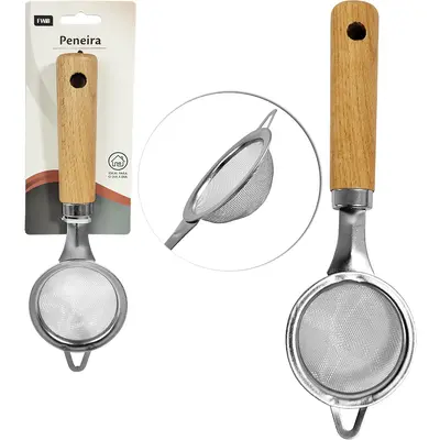 PENEIRA COADOR DE INOX CABO MADEIRA 21,3X6,2CM DE Ø