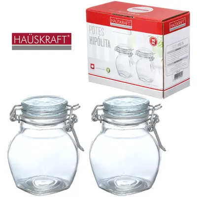 CONJUNTO DE POTE DE VIDRO SEXTAVADO COM TAMPA HERMETICA DE VIDRO HIPOLITA HAUSKRAFT 2 PECAS 90ML