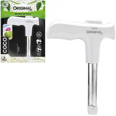 ABRIDOR / FURA COCO DE INOX CABO PLASTICO PRETO / BRANCO 12,5X9,5CM