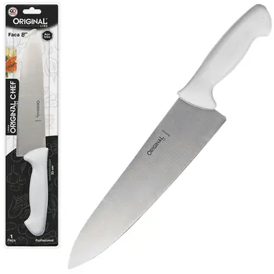 FACA DE CARNE / PEIXEIRA DE INOX 8'' CABO PLASTICO BRANCO CHEF