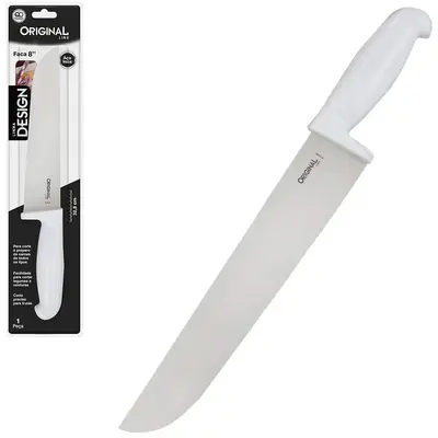 FACA DE CARNE / ACOUGUEIRO DE INOX 8'' CABO PLASTICO BRANCO DESIGN NA CARTELA