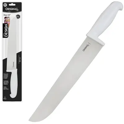FACA DE CARNE / ACOUGUEIRO DE INOX 10'' CABO PLASTICO BRANCO DESIGN