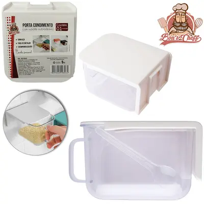 PORTA CONDIMENTO DE ACRILICO COM COLHER + TAMPA E AUTOADESIVO 400ML BONS CHEFF