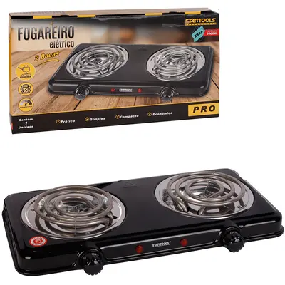FOGAREIRO / FOGAO ELETRICO PORTATIL ESPIRAL 2 BOCAS 220V PRETO 2000W PRO