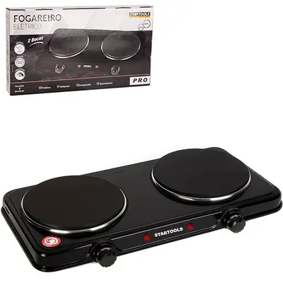 FOGAREIRO / FOGAO ELETRICO PORTATIL CHAPA INDUCAO 2 BOCAS 127V PRETO / BRANCO 2000W PRO