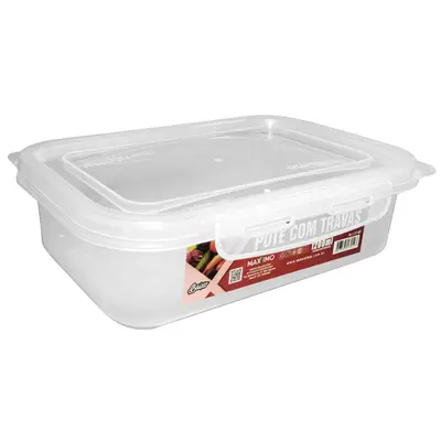 POTE DE PLASTICO RETANGULAR BAIXO COM TAMPA E TRAVA 1200ML