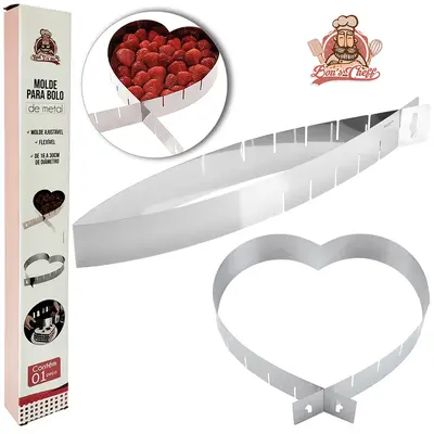 CORTADOR MOLDE DE INOX PARA BOLO CORACAO REGULAVEL 16/30CM NA CAIXA BONS CHEFF