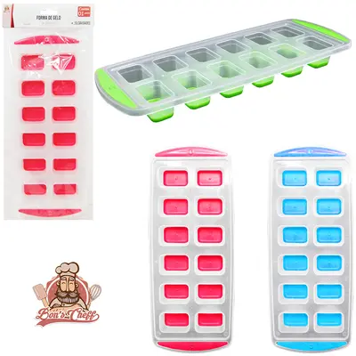 FORMA DE GELO COM 12 CAVIDADES RETANGULAR DE SILICONE / PLASTICO 34X14X3,5CM BONS CHEFF