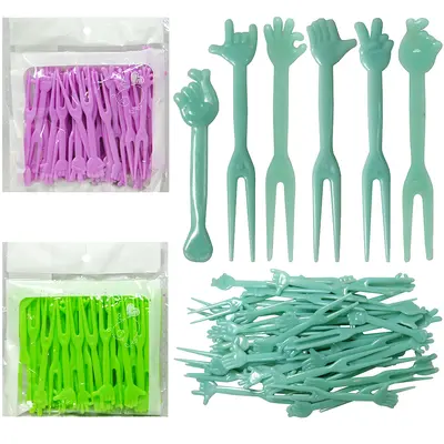 GARFO / GARFINHO DE PLASTICO MAOZINHA PARA FRUTAS E PETISCOS COM 40 PECAS 8CM