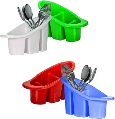 PORTA TALHER / ESCORREDOR DE TALHER DE PLASTICO OVAL COM 3 DIVISORIAS COLORS