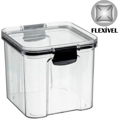 ORGANIZADOR DE PLASTICO PET FLEXIVEL QUADRADO EMPILHAVEL COM TAMPA HERMETICA 800ML