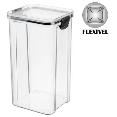 ORGANIZADOR DE PLASTICO PET FLEXIVEL QUADRADO EMPILHAVEL COM TAMPA HERMETICA 1,45L