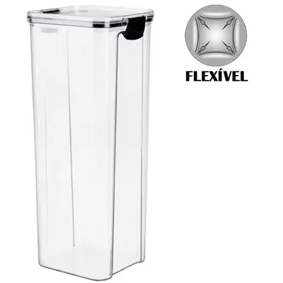 ORGANIZADOR DE PLASTICO PET FLEXIVEL QUADRADO EMPILHAVEL COM TAMPA HERMETICA 2,2 L