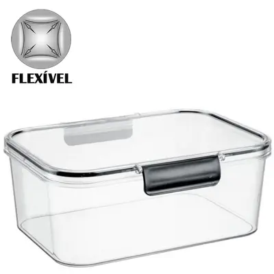 ORGANIZADOR DE PLASTICO PET FLEXIVEL RETANGULAR EMPILHAVEL COM TAMPA HERMETICA 2,3L