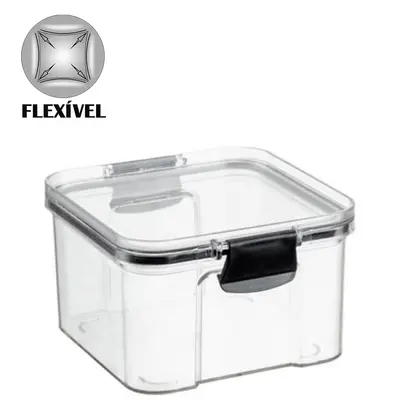 ORGANIZADOR DE PLASTICO PET FLEXIVEL QUADRADO EMPILHAVEL COM TAMPA HERMETICA 500ML