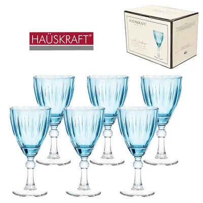 JOGO DE TACA DE VIDRO PARA AGUA / VINHO LINHA DRINKWARE DOMINIC AZUL HAUSKRAFT PREMIUM COM 6 PECAS 275ML
